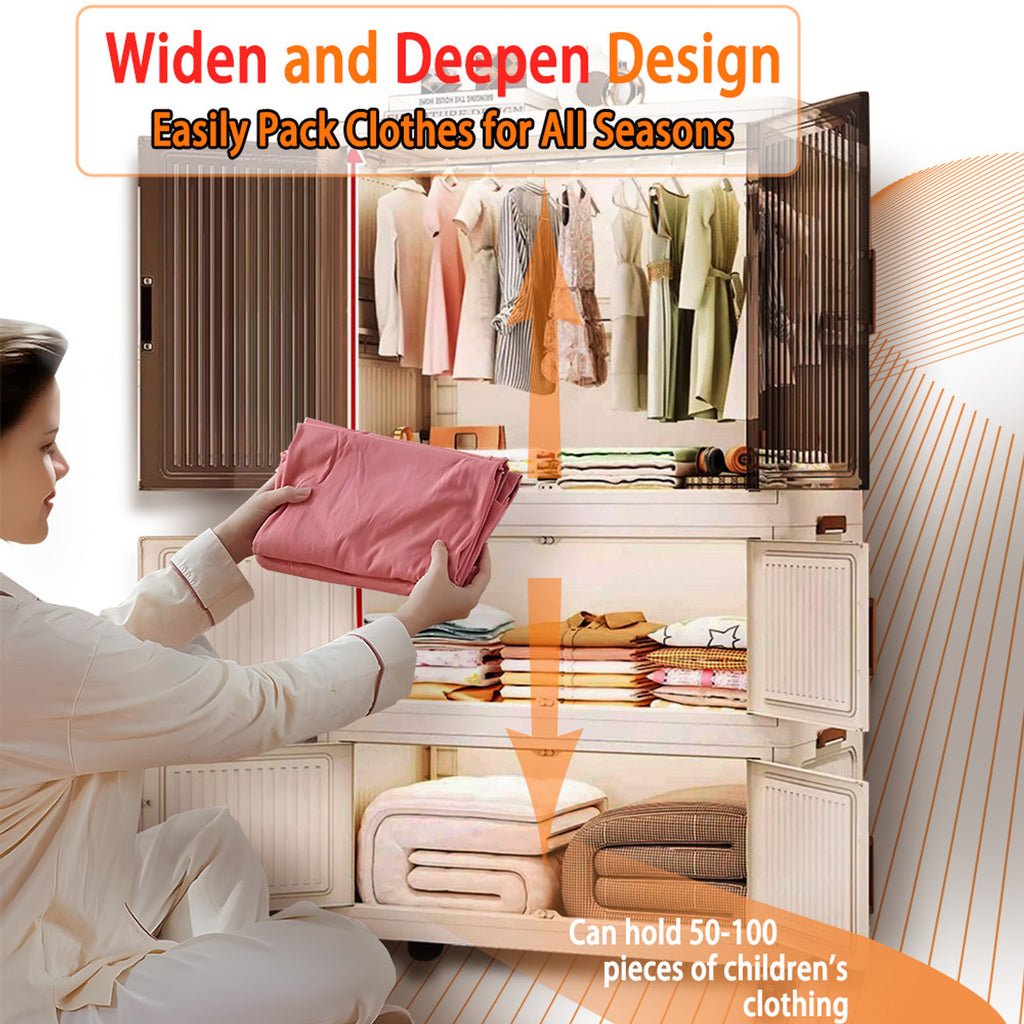 EVERYDAYZ-1-Wardrobe 4-Door 4-Shelf Plastic foldable Cupboard PC Collapsible