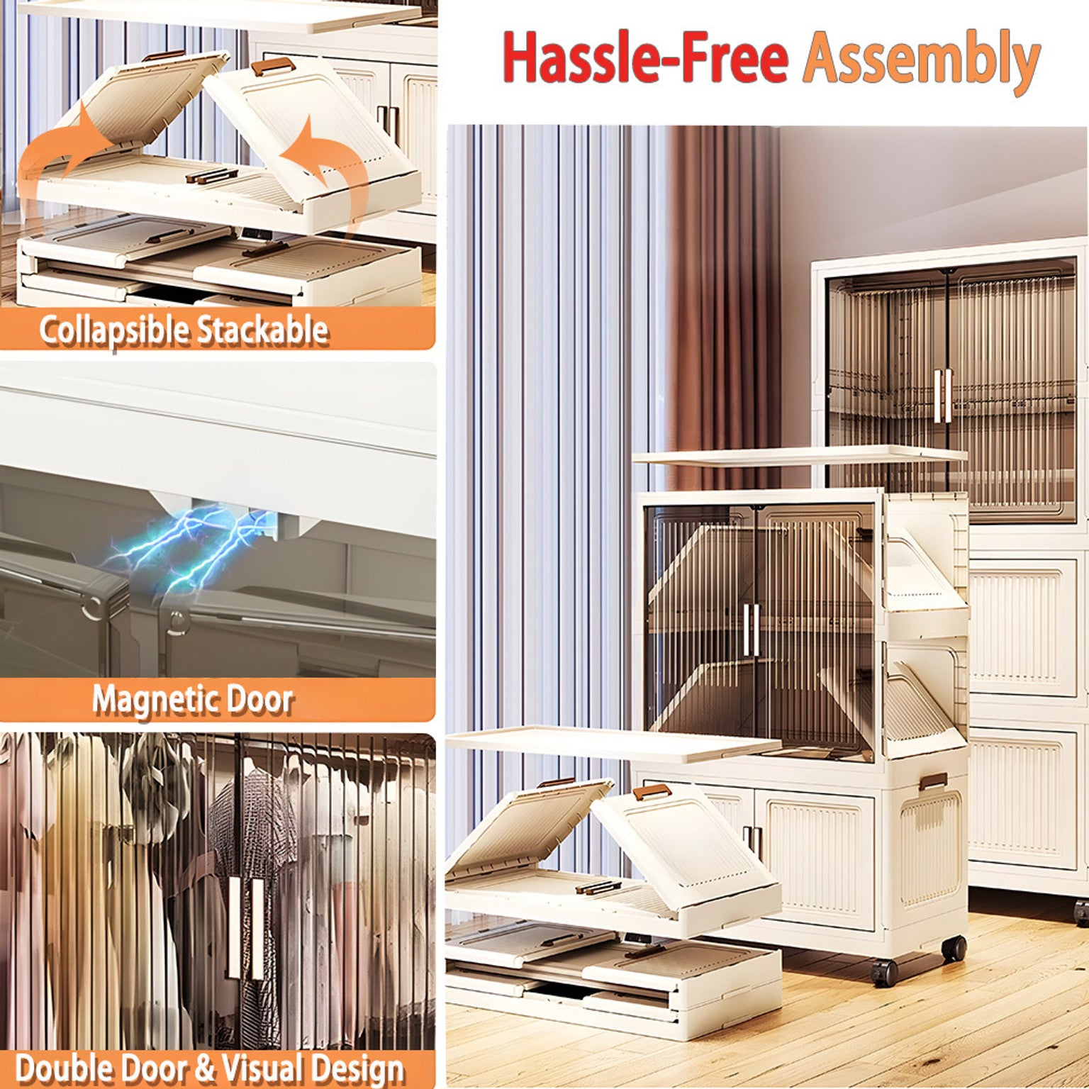 EVERYDAYZ-1-Wardrobe 4-Door 4-Shelf Plastic foldable Cupboard PC Collapsible