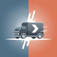 Stylized icon of a delivery truck, angled left, representing efficient service.